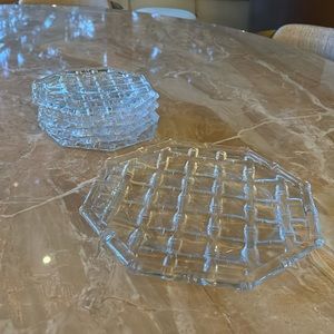 Tiffany and Co crystal bamboo weave platter 12” and 6 sandwich/cake plates 8”